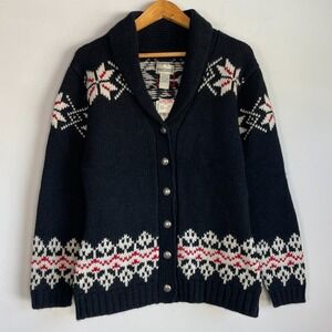 Vtg Prides Landing Wool Fair Isle Nordic Knit‎ Cardigan Small Shawl Neck Chunky